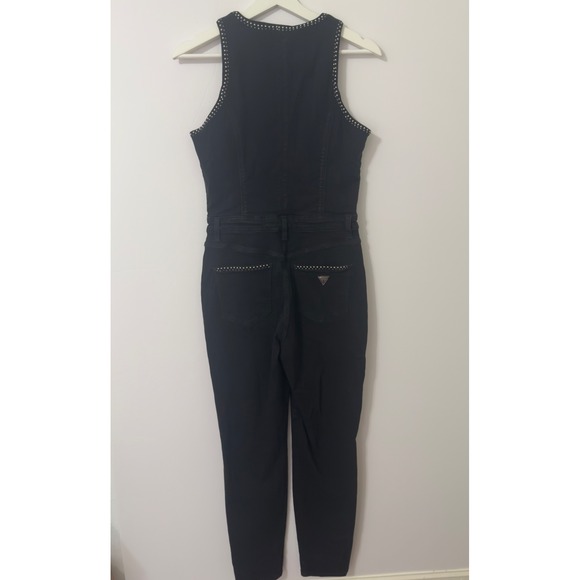 Guess Womens Jumpsuit Black Studded Denim  Zipper Front Sleeveless Pants Size 29 - Picture 2 of 15
